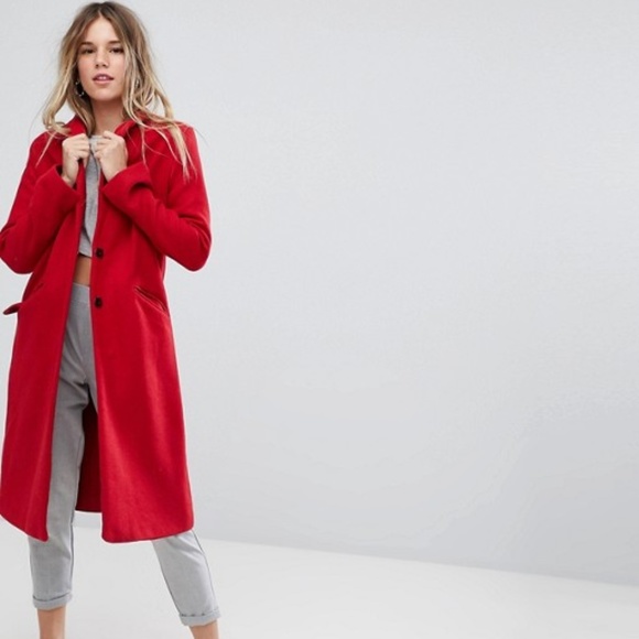 ASOS Jackets & Blazers - NWT ASOS | Bershka Long Line Red Car Coat
